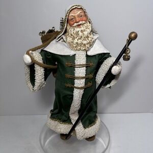 Clothtique Possible Dreams Santa Father Christmas Green Coat Staff Bells No Box